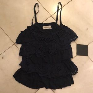 Navy ruffled tank top